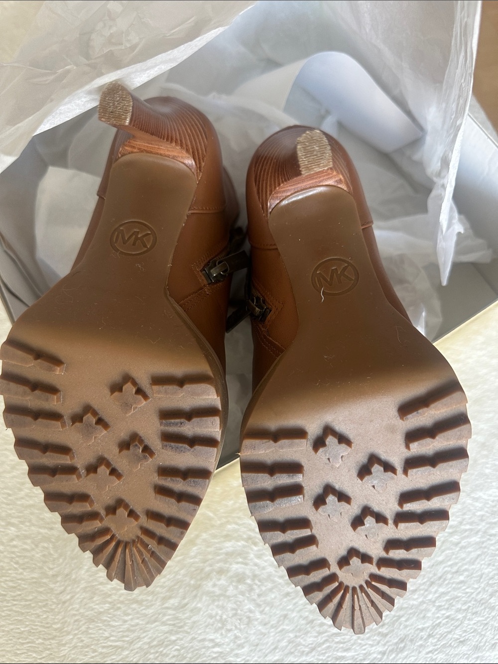 Michael Kors Cognac Lace-Up Leather Heeled Ankle Boots - Picture 4 of 5